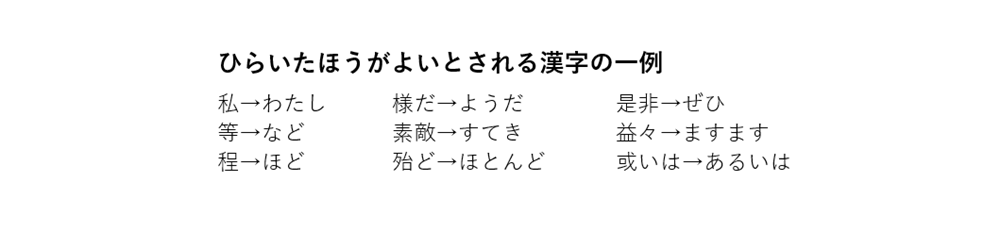 ひらいたほうがいい漢字の一例